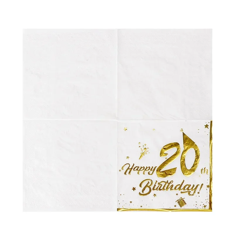 20Pcs Złocenie Numer 20th 30th 40th 50th 60th Years Jednorazowe serwetki papierowe Happy Birthday Party Zastawa stołowa Tissue Decor