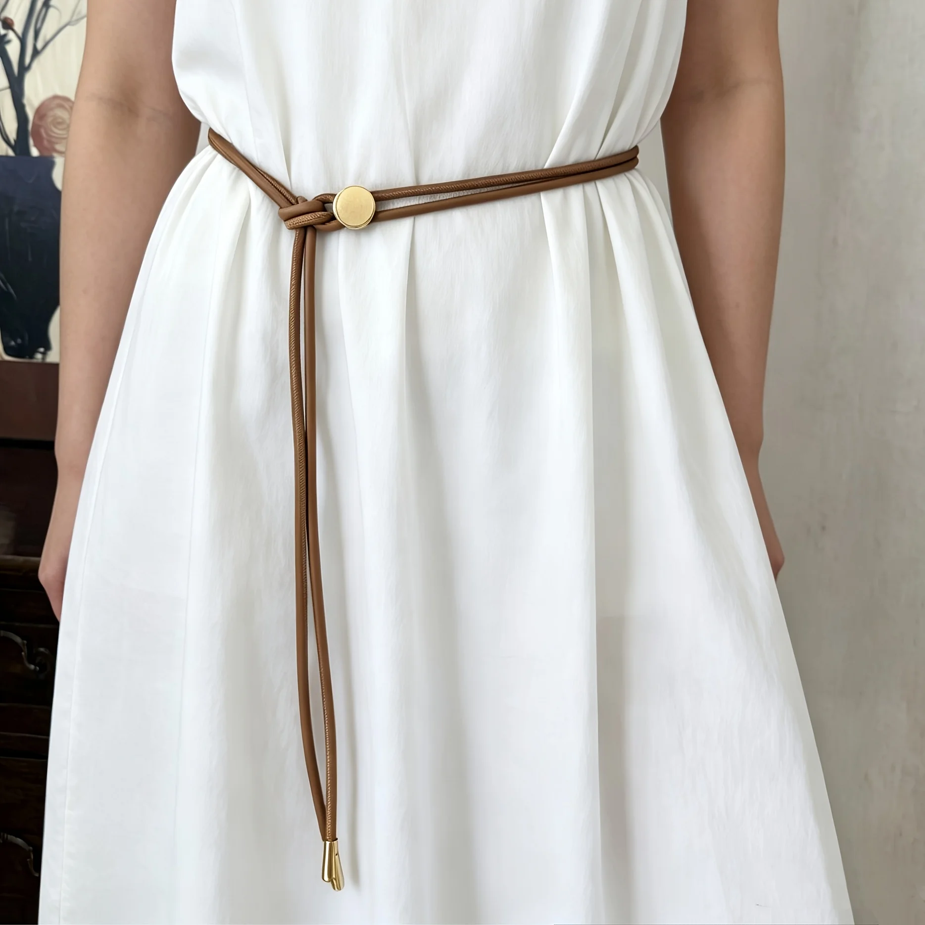 1Pc Stylish Vintage Slim-knotted Belt for Women, Spring and Summer Dress Shirt Decorative Versatile Long Waist Cord Fashionable