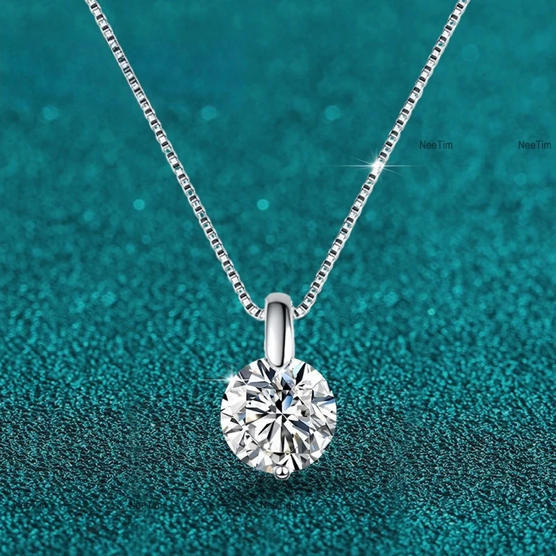 

1CT 2CT 3CT Moissanite Pandent Necklaces For Women S925 Sterling Silver White Gold Plated O Chain Necklace Women's Jewelry