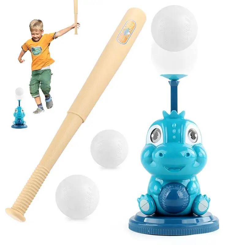 Kids Baseball Pitching Machine Blue Dinosaur Shaped Baseball Popper Baseball Thrower Fun Indoor Outdoor Portable Baseball