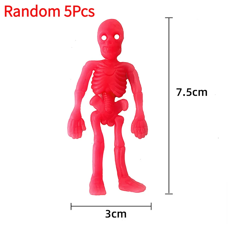 5Pcs Halloween Stretchable Skeleton Party Favors TPR Soft Rubber Zombie Horror Ventilate Stress Relief Toy Halloween Kids Gifts.