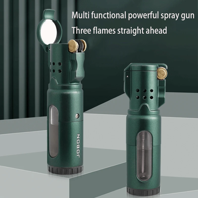 Creative and powerful spray gun with three flames straight forward cigar lighter, large capacity visible air chamber