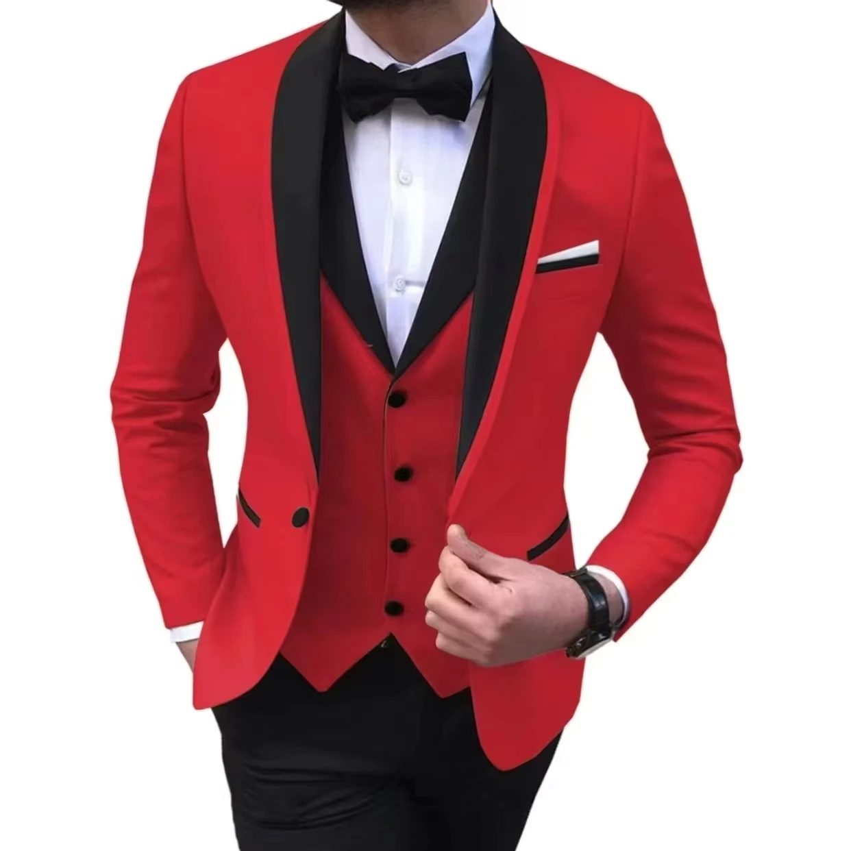 Terno masculino de luxo fino ajuste conjunto de 3 peças terno masculino festas de casamento à noite baile de formatura cerimônia noivo moda único botão casaco