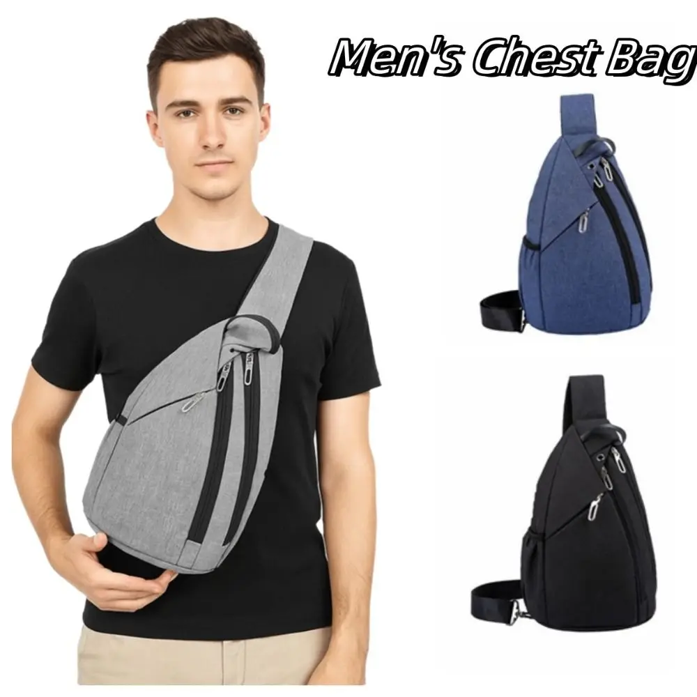 Multilayer Men's Chest Bag Large Capacity Multifunctional Oxford Sling Shoulder Bag Adjustable Strap Solid Color