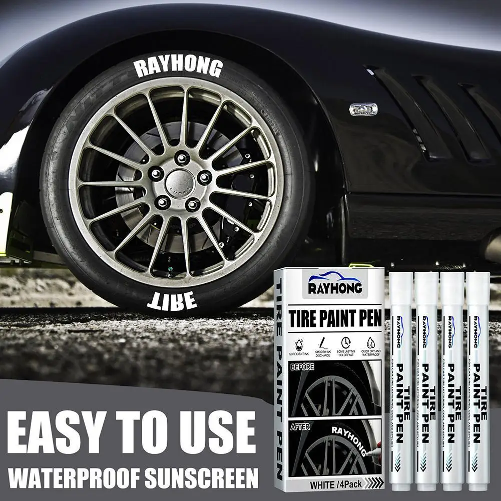 4 Tire Paint Marker Waterproof White Marker Paint Cleaner Pen Car Decorative Letter Graffiti Tire Modification Tire Supplie B9Z6