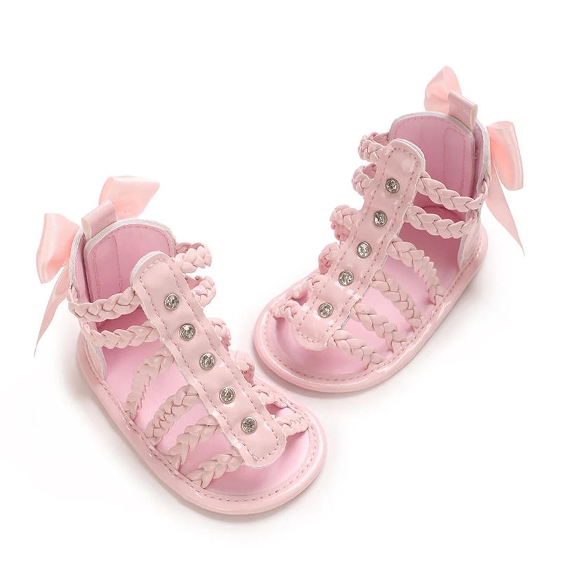 Coloré 0-18M bébé mignon bout ouvert pré école sandales d'été princesse décontracté tissu doux bas antidérapant unique chaussures femmes