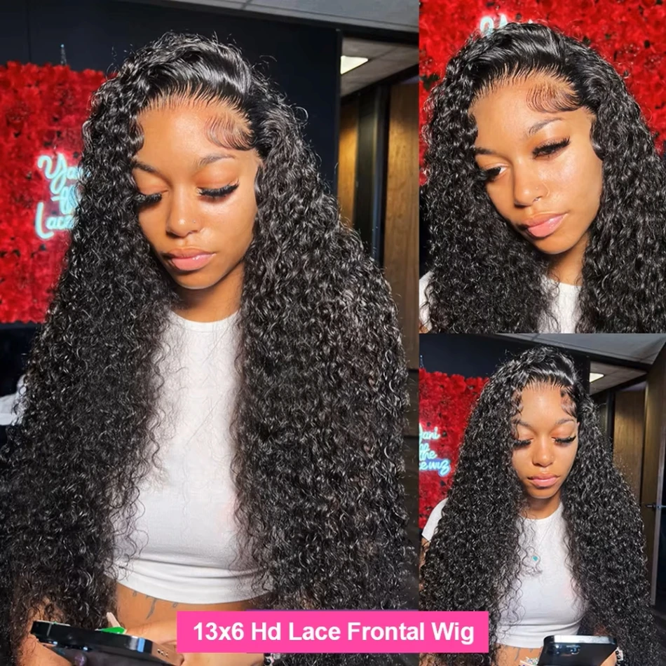 40 Inch Deep Wave 13x4 HD Transparent Lace Frontal 100% Human Hair Wigs 13x6 Lace Frontal Wigs 250 Density Curly Wigs For Women image 5
