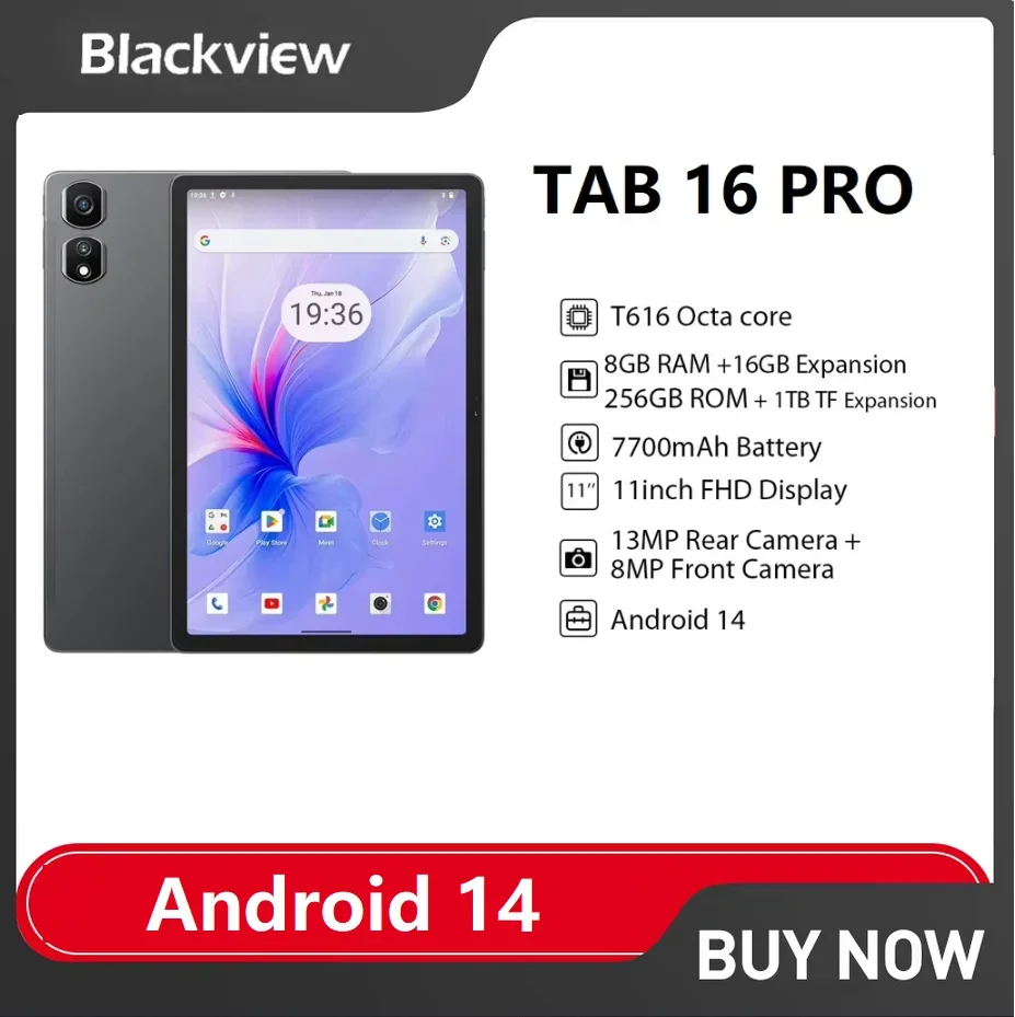 Blackview Tab 16 Pro 4G Tablet PC 11 ''FHD + Display T616 Octa Core 24GB (8 + 16) RAM 256GB ROM 7700mAh Tablets Android 14