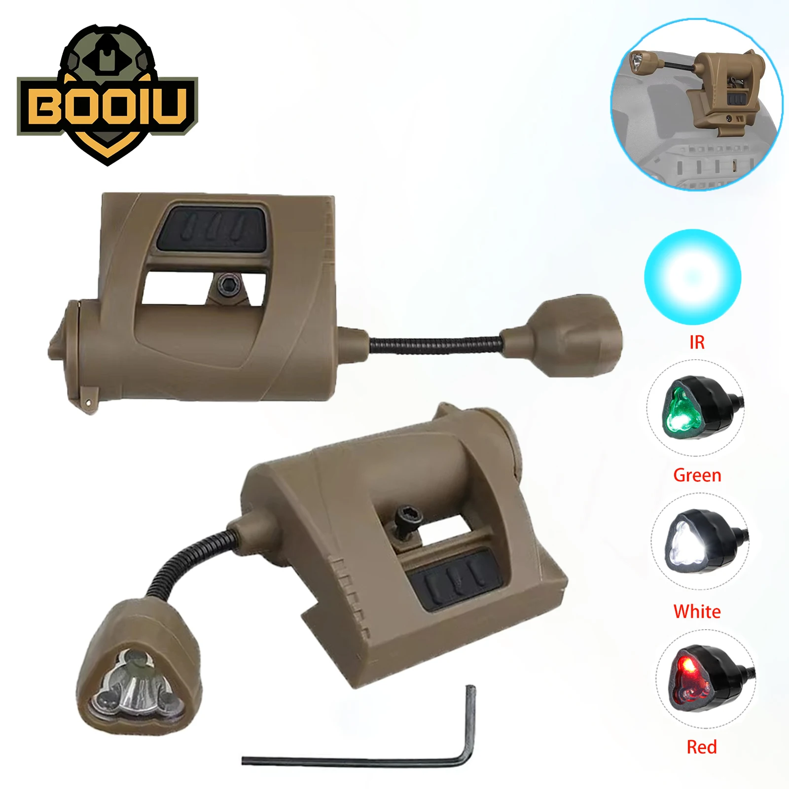 BOOIU 1/2PCS Tactical Four Mode LED Flashlight IR Lamp MPLS Charge Helmet Light Outdoor Night Lighting Hunting And Helmet Light