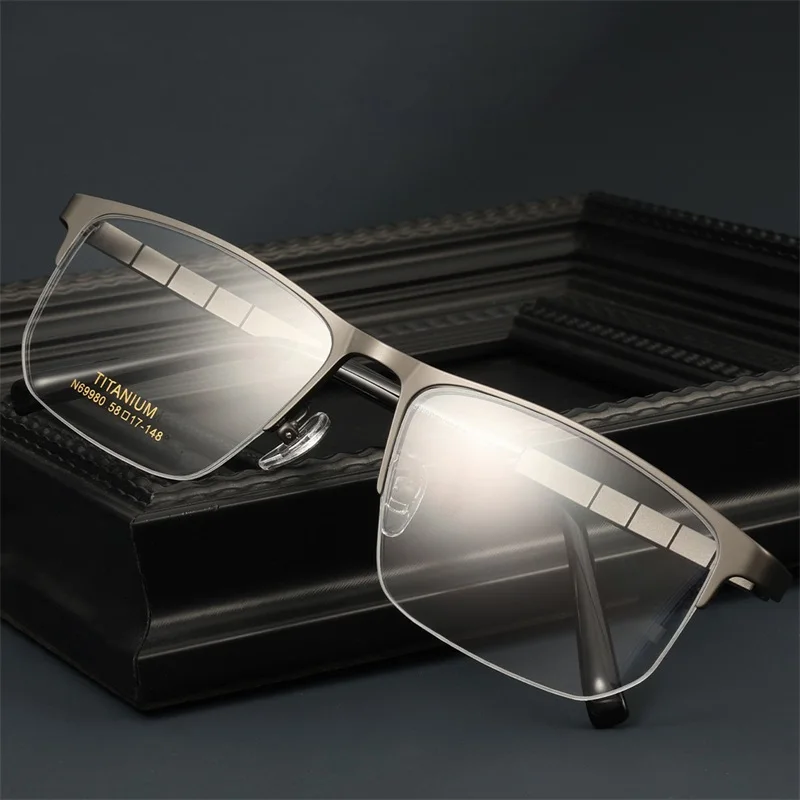 HDCRAFTER 152mm Big Size Men's Eyeglass Frame Comfort Titanium Half Rim Myopia Prescription Optical Business Eyewear Frame