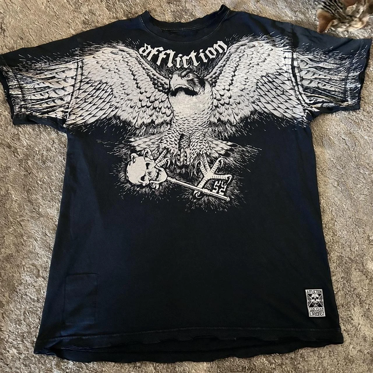 

Affliction Y2K Gothic Tee Women Skull Cross Print Edgy Streetwear Vintage Cotton Oversized Loose Fit Trendy Dark Fashion Top