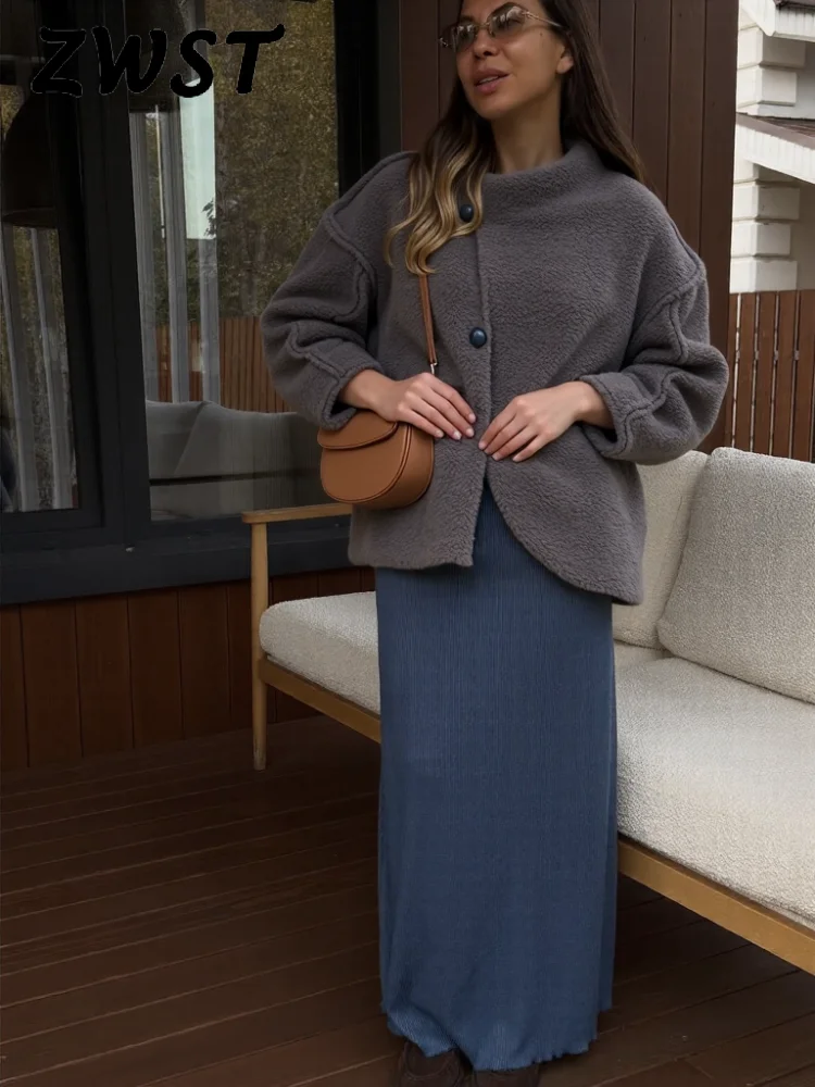 

Повседневное асимметричное пальто из овечьей шерсти, женское серое свободное пальто с воротником-стойкой на пуговицах, женская куртка 202, осенне-зимняя модная женская верхняя одежда