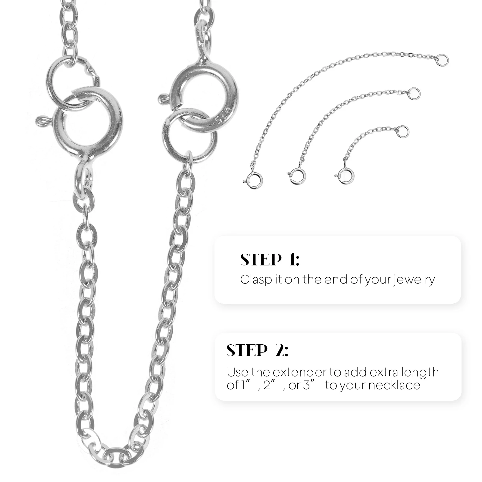 

3pcs Sterling Silver Extension Chains Nickel Free Hypoallergenic Classic Button Fit Necklaces Bracelets DIY Jewelry Accessories
