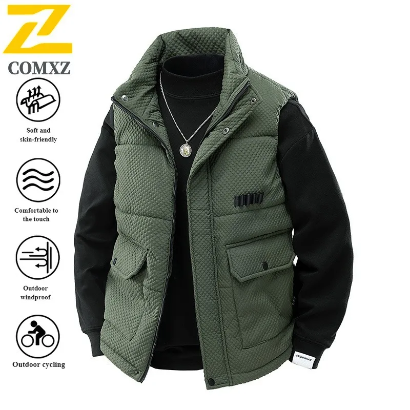 الشتاء الرجال الوقوف طوق سترة سميكة يندبروف مقاوم للماء الرياضة معطف بلا أكمام للمشي التخييم الصيد في الهواء الطلق جديد 2025 #4