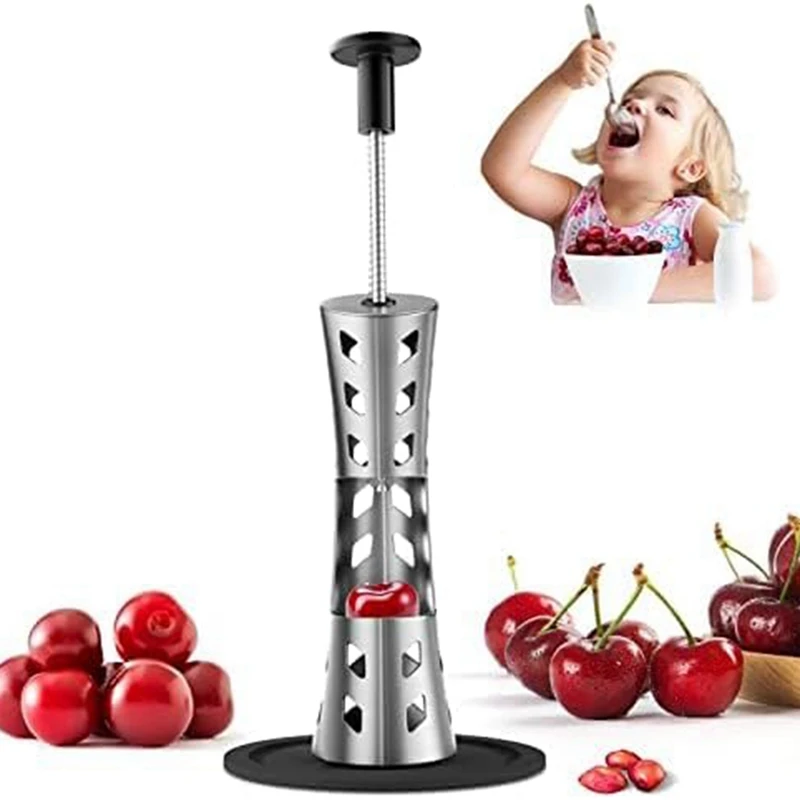 

Cherry Pitter Remover Tool 2-In-1 Premium Quick Release Cherry Pitter Press & Push Type Large 33Mm Cherry Seed Remover
