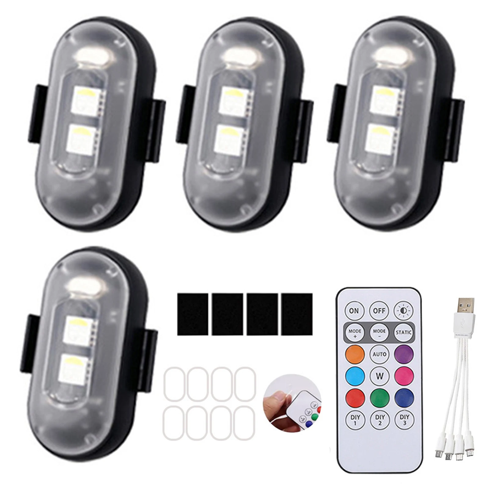 2/4/6 Stück kabellose LED-Blitzleuchten mit Fernbedienung, 7 Farben, wiederaufladbare USB-LED-Leuchten für Autos, Fahrräder, Motorräder