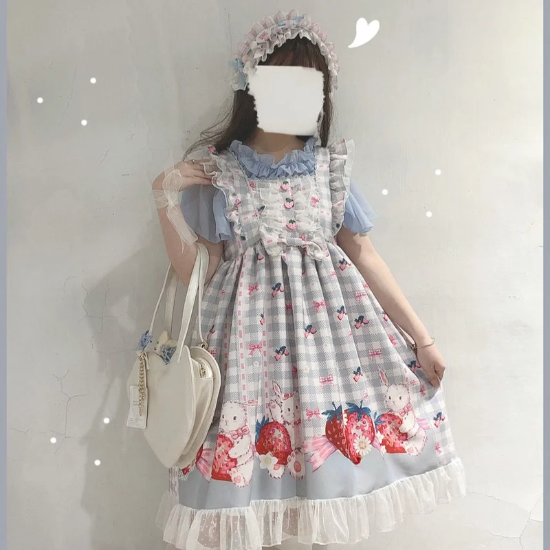 Kawaii Japanese Lolita Dress Girls Strawberry Bunny Jsk Dresses Women Harajuku Sleeveless Cute Dresses 2022 Cosplay Vestido