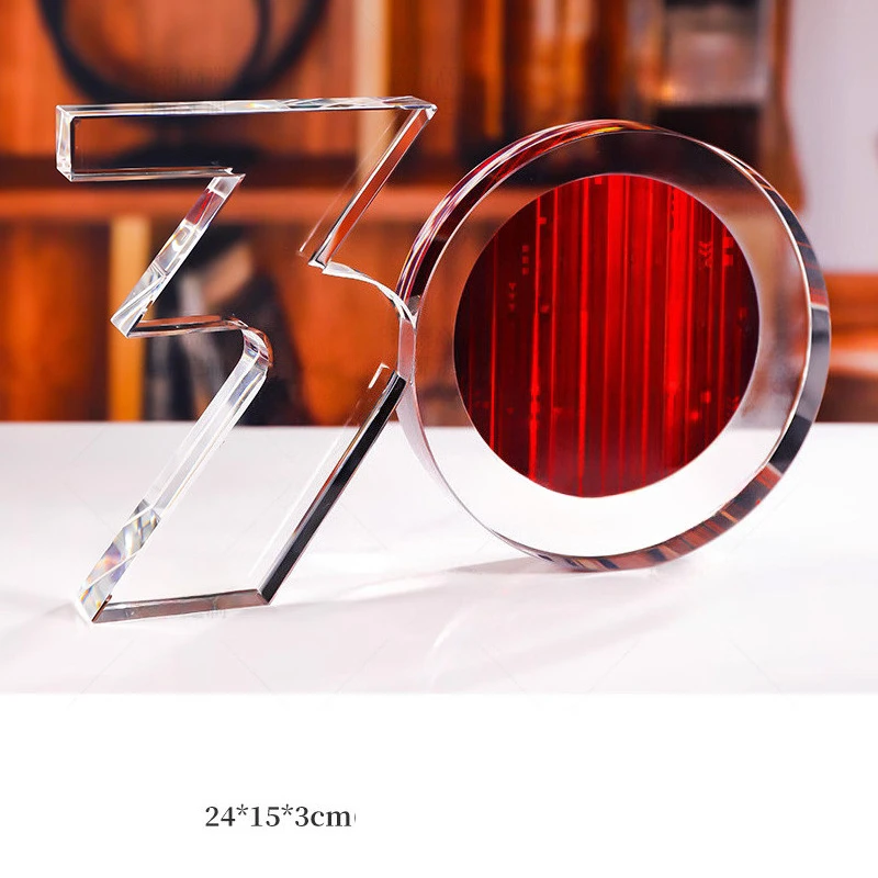 Customized 10/15/20/30 Year Digital Anniversary Crystal Trophy, Company Annual Meeting Award Commemoration, Home Decoration, 1Pc