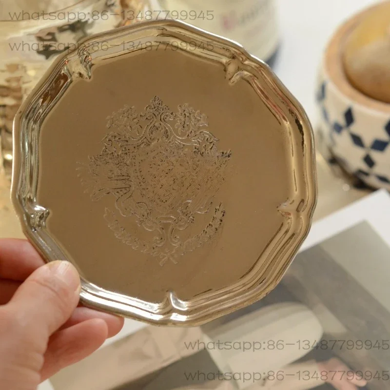 Imported brass silver coaster tea mat European and American small plate snack plate simple heat insulation ornament