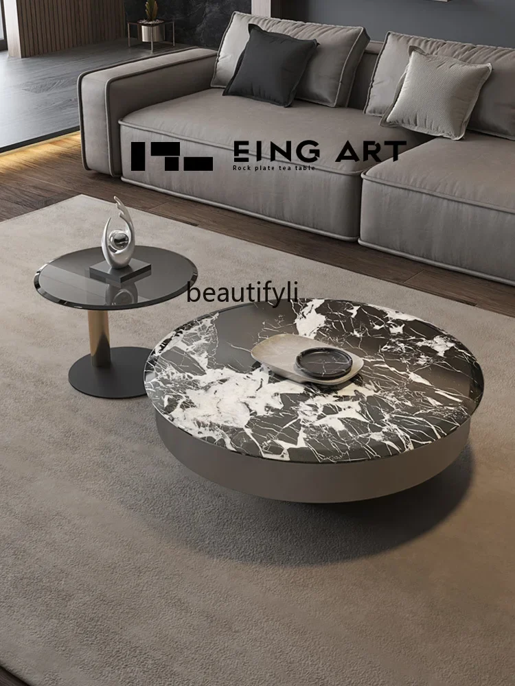 X Moderno e minimalista italiano minimalista di fascia alta in marmo di design Nuovo tavolo da tè rotondo di fascia alta Mobili da soggiorno