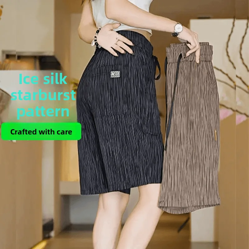 Plones Cortos de Seda de Hielo para Hombre, Plones Cortos de Verano, Finos, Hoados, Rectos, de Cinco Cuartos, con C...