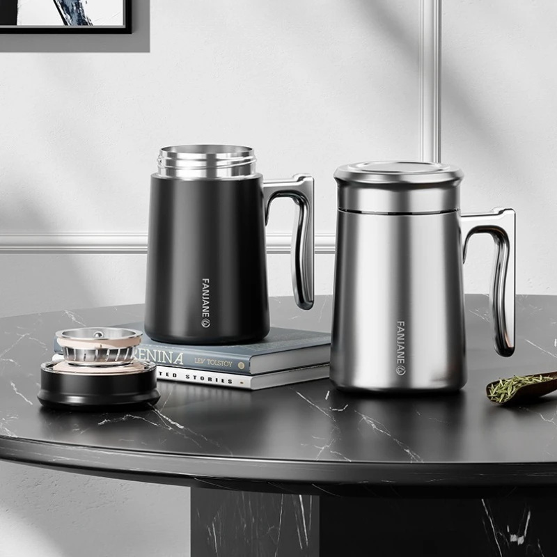 FANJANE 420ml New Style Thermos Cup with Handle Business Office 316 Stainless Steel Vacuum Cup Coffee Tea Cup Keep Hot Cold