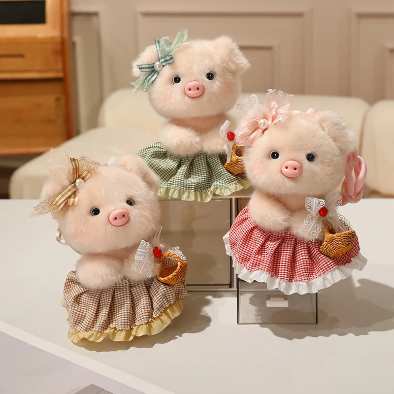Dress Wearing Pig Desk Buddy Plush Keychain Mini Skirt Piglet Dual-use Desktop Ornament Fluffy Backpack Charm Car Key Ring