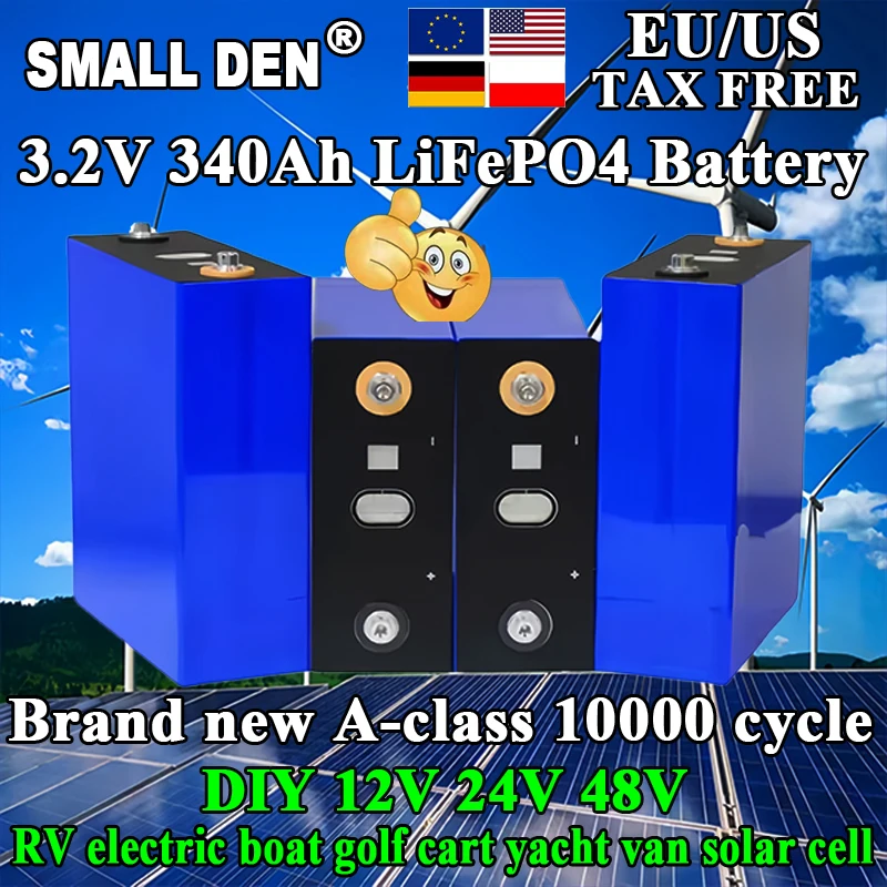 

New 3.2V 340Ah Rechargeable LiFePO4 Battery Lithium iron phosphate DIY 12v 24v Inverter Campers Golf Cart Off-Road Grade A Cells