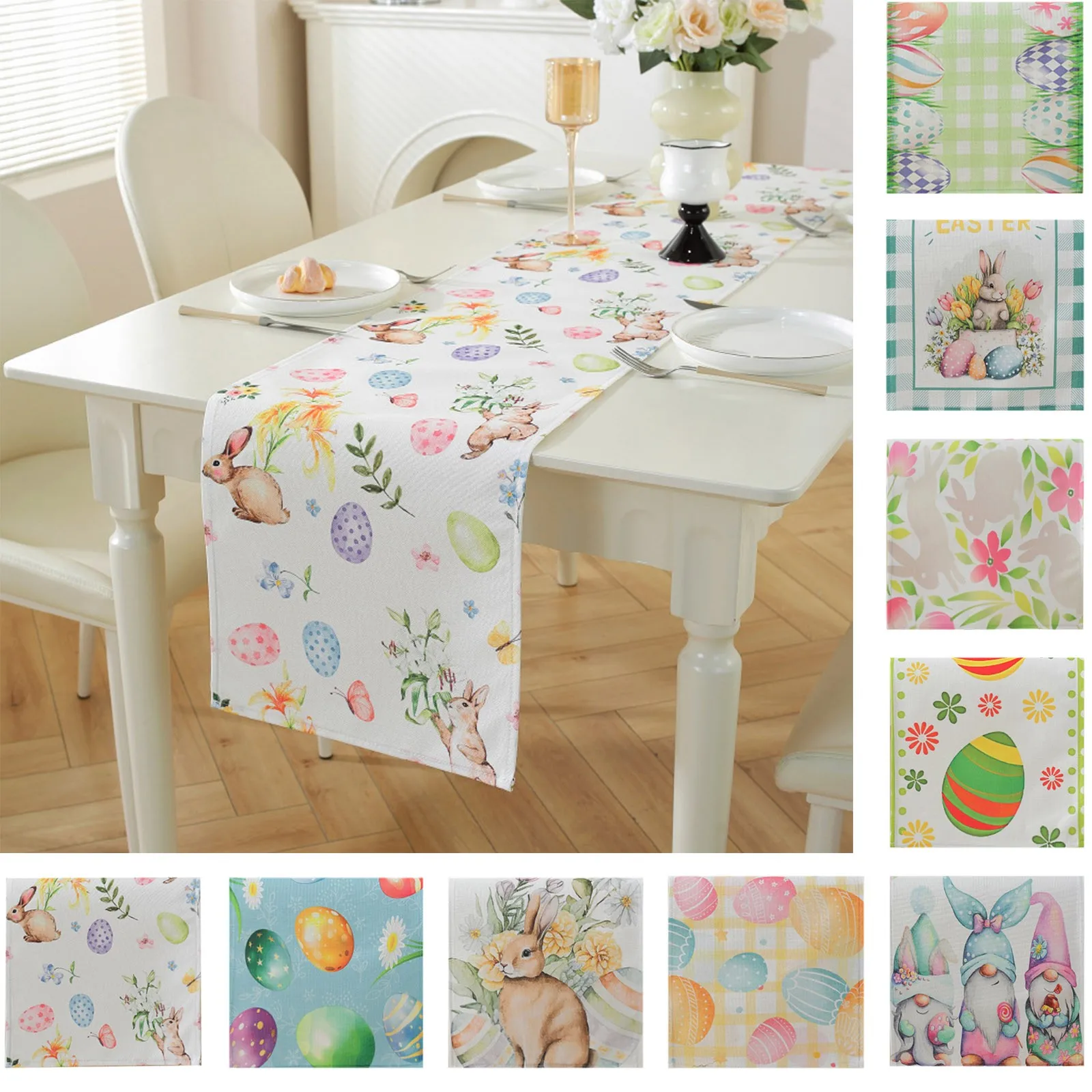 Table Easter Modern Simple Rectangle Cotton Linen Table Bunny Rabbit Egg Pattern Table Decorative Table Long Table Top