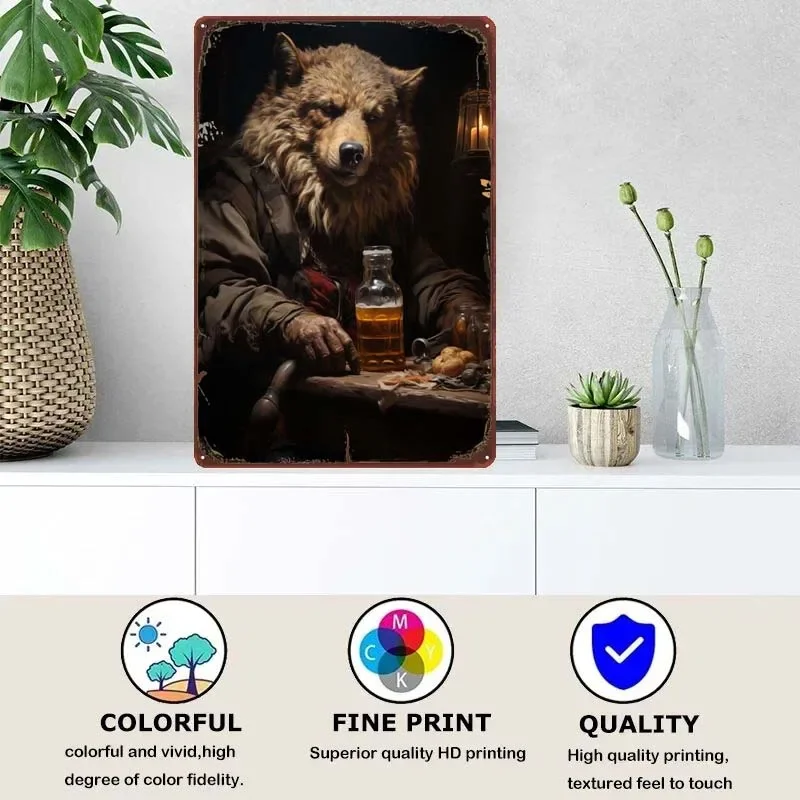 Fat Wolf in Bar Room Decoration Metal Signs for Bar Restaurant Coffee Bar Wall Decoration Vintage Metal Poster Retro Art Mural