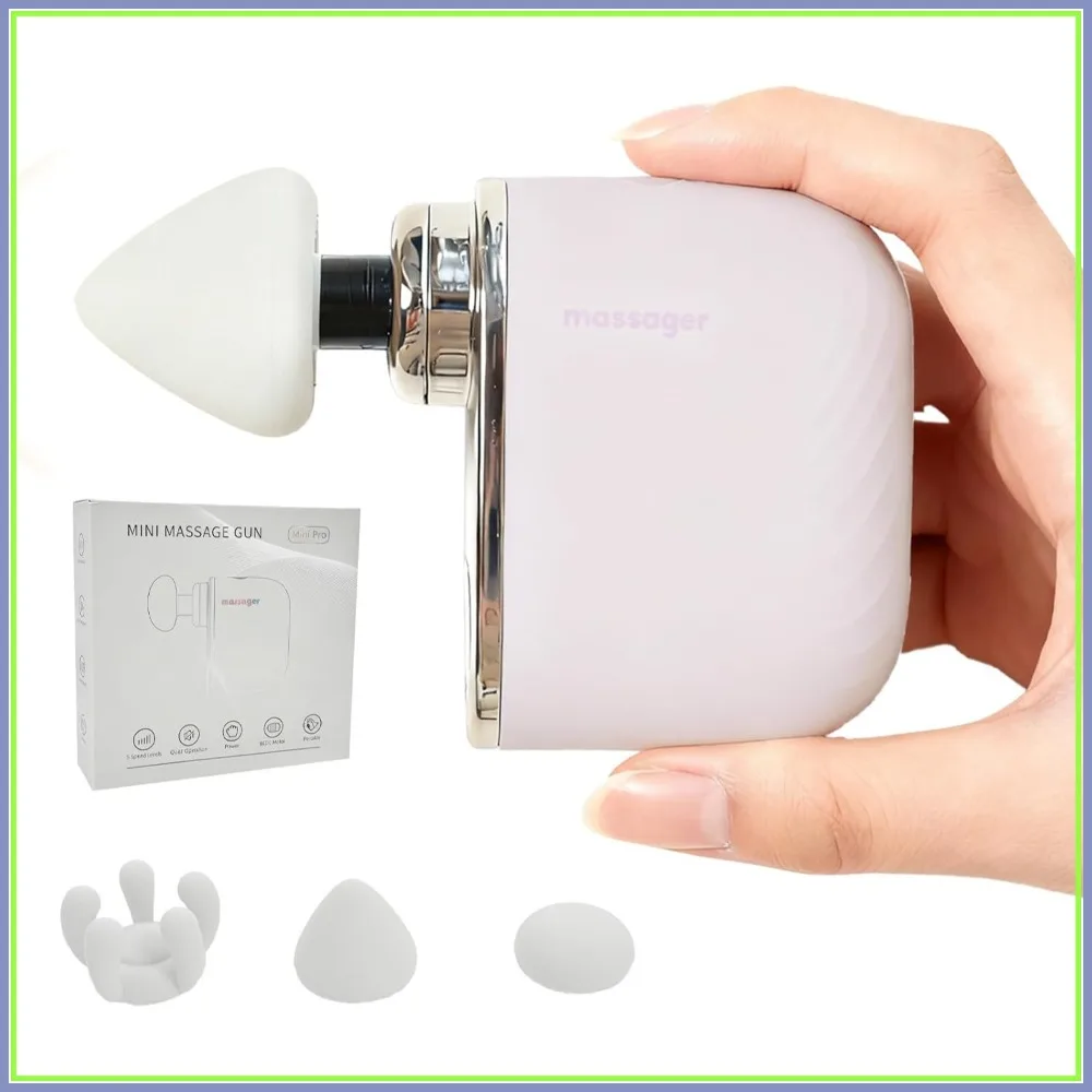 

Mini Massage Gun, Portable Deep Tissue Muscle Massager with 4 Heads, Adjustable Speed & Pressure, Quiet Powerful Motor