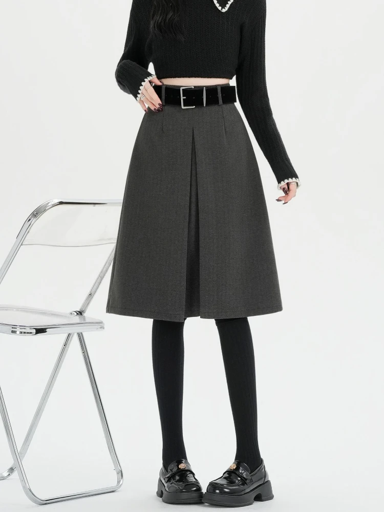 

Шерстяной костюм, полуюбка для женщин на осень и зиму, новинка 2024, повседневная утягивающая короткая юбка А-силуэта с высокой талией