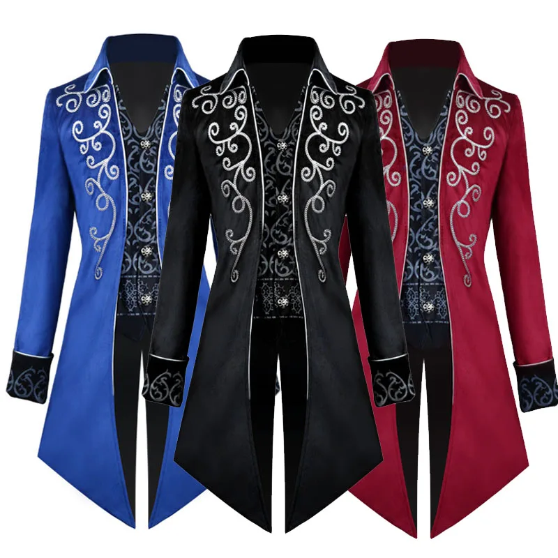 Halloween Men Steampunk Gothic Victorian Jacket Vintage Velvet Tailcoat Medieval Frock Coat Uniform Renaissance Costume Homme