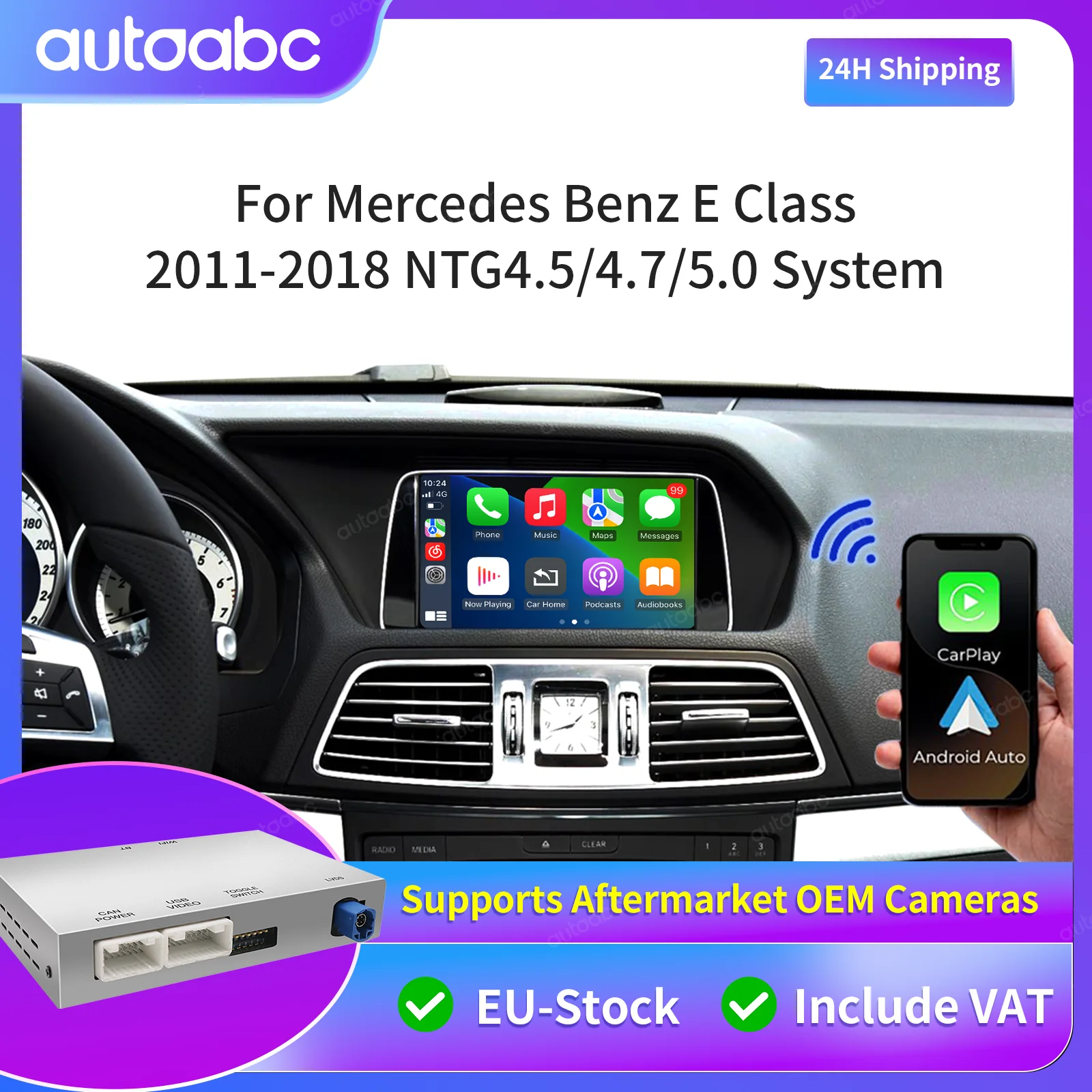 Decoder Box Wireless Carplay Android Auto per Mercedes Benz E W212 W222 2011-2018 Sistema Ntg4.5 5.0 Mirrorlink Airplay GPS BT