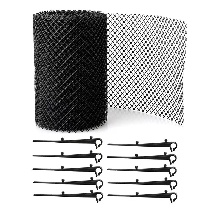 Plastic Mesh Gutter Guard Roll 15cmx6m Rain Gutter Leaf Guard-Stop Clogged Gutters Elastic Mesh with 10pcs Clip Fixing Hooks