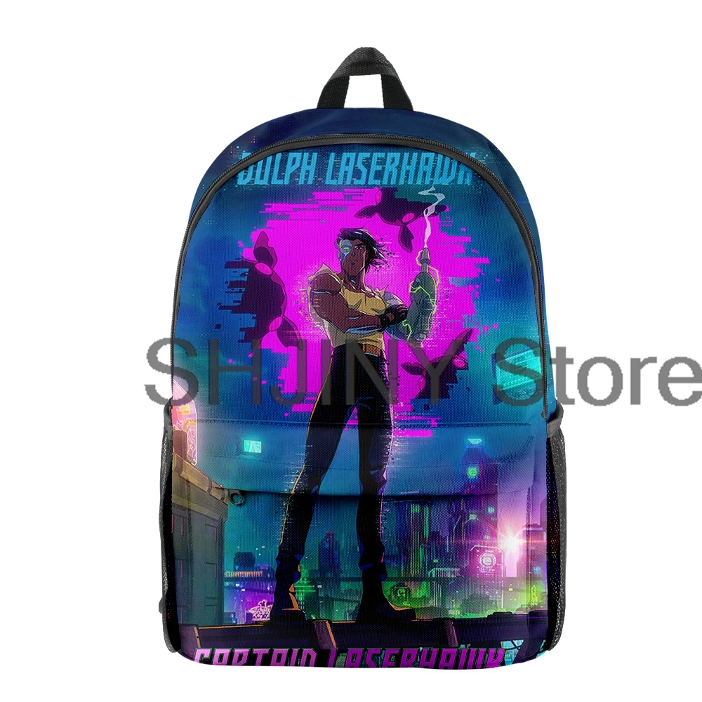 Kapitan Laserhawk kreskówkowy plecak szkolny Hip-hop Daypack Cosplay na zamek błyskawiczny Traval Bag Harajuku zabawna torba