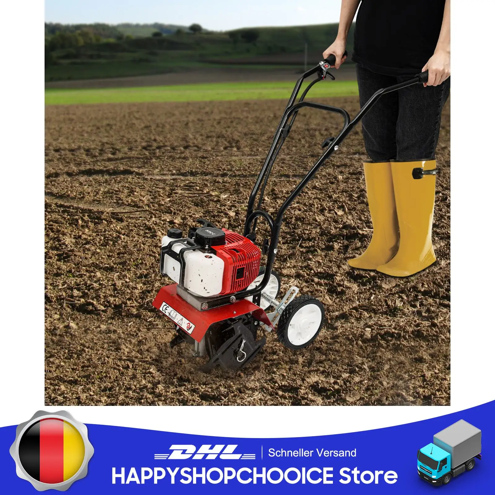 Motozappa da giardino da 1700 W con bottiglia di miscelazione dell'olio Butler da giardino Forte potenza Design regolabile Durevole e resistente 52CC 2 tempi