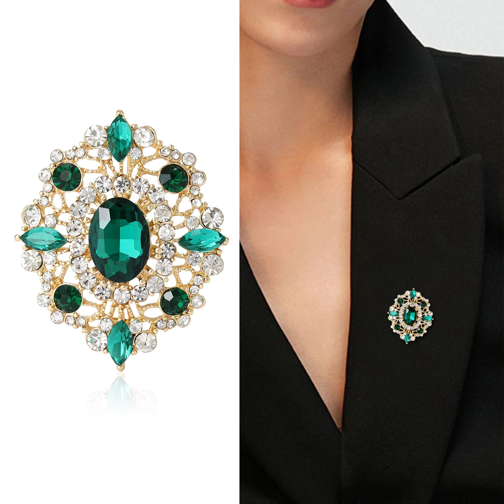 Rhinestone Oval Brooches for Women Unisex Crystal Glass Pins Banquet Party Backpack Gifts Jewelry Accessories