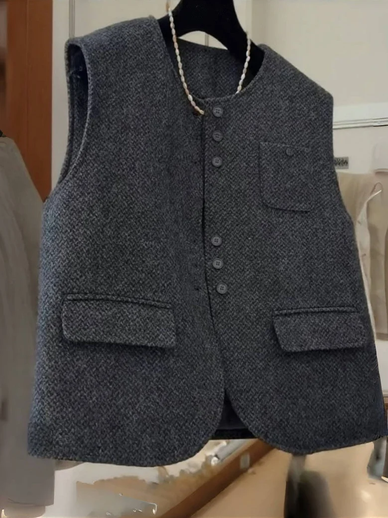 

Женский вязаный жилет большого размера, круглый Ne Base irt, внутренняя одежда, верхняя одежда, зимняя мода, корейский слей, свободный крой, Svel