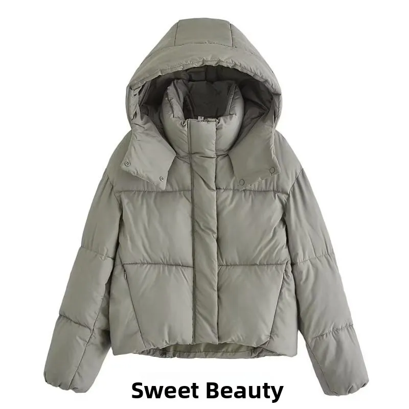 

Утепленная осенне-зимняя женская куртка с капюшоном, стеганая, на хлопковой подкладке, с длинными рукавами, средней длины, однотонная