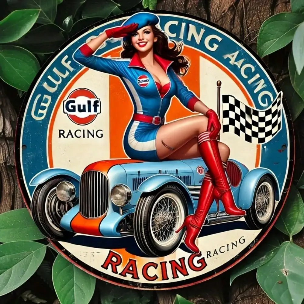 Vintage 8x8 Zoll Metall-Blechschild Gulf Racing Wanddekoration für Zuhause Garage Bar Männerhöhle