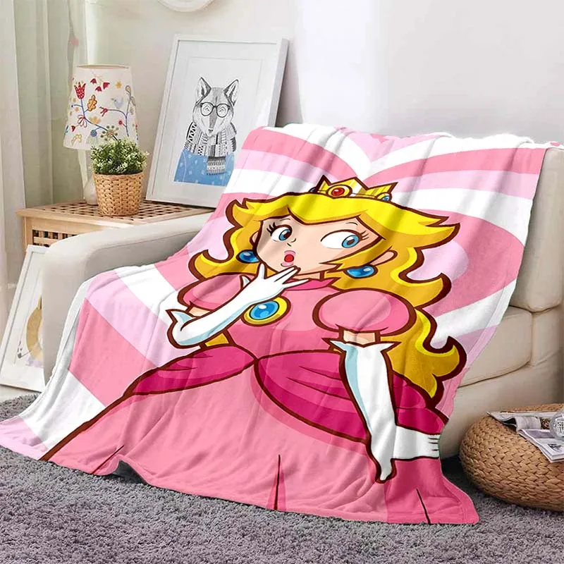 Super Mario Peach Princess Printed Blanket for Home Sofa Travel Soft and Comfortable Blanket for Adults and Children Grils Gifts