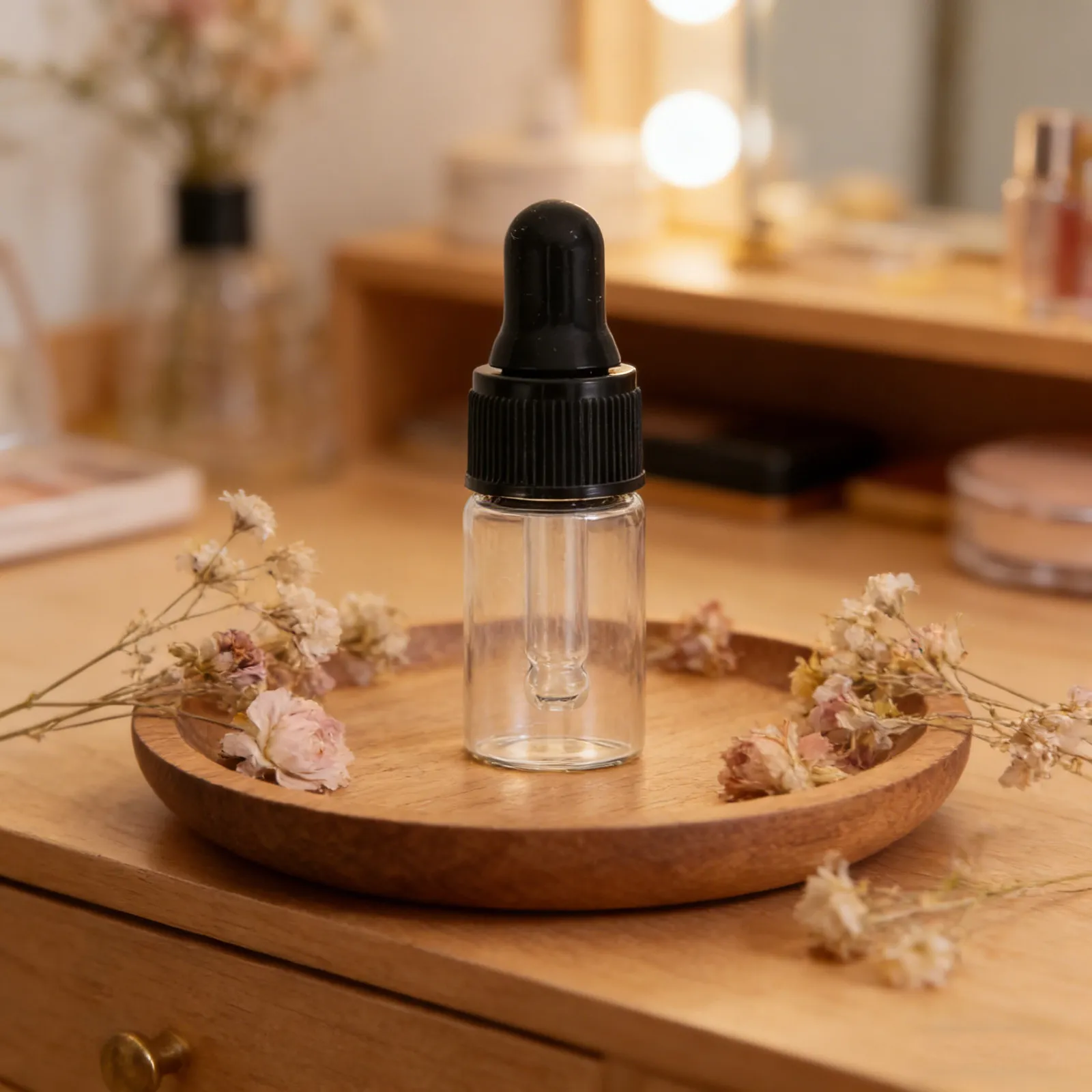 30Pcs Clear Glass Dropper Bottle Small Refillable Essential Oil Vials Black Cap Travel Sample Liquid Container Mini Makeup