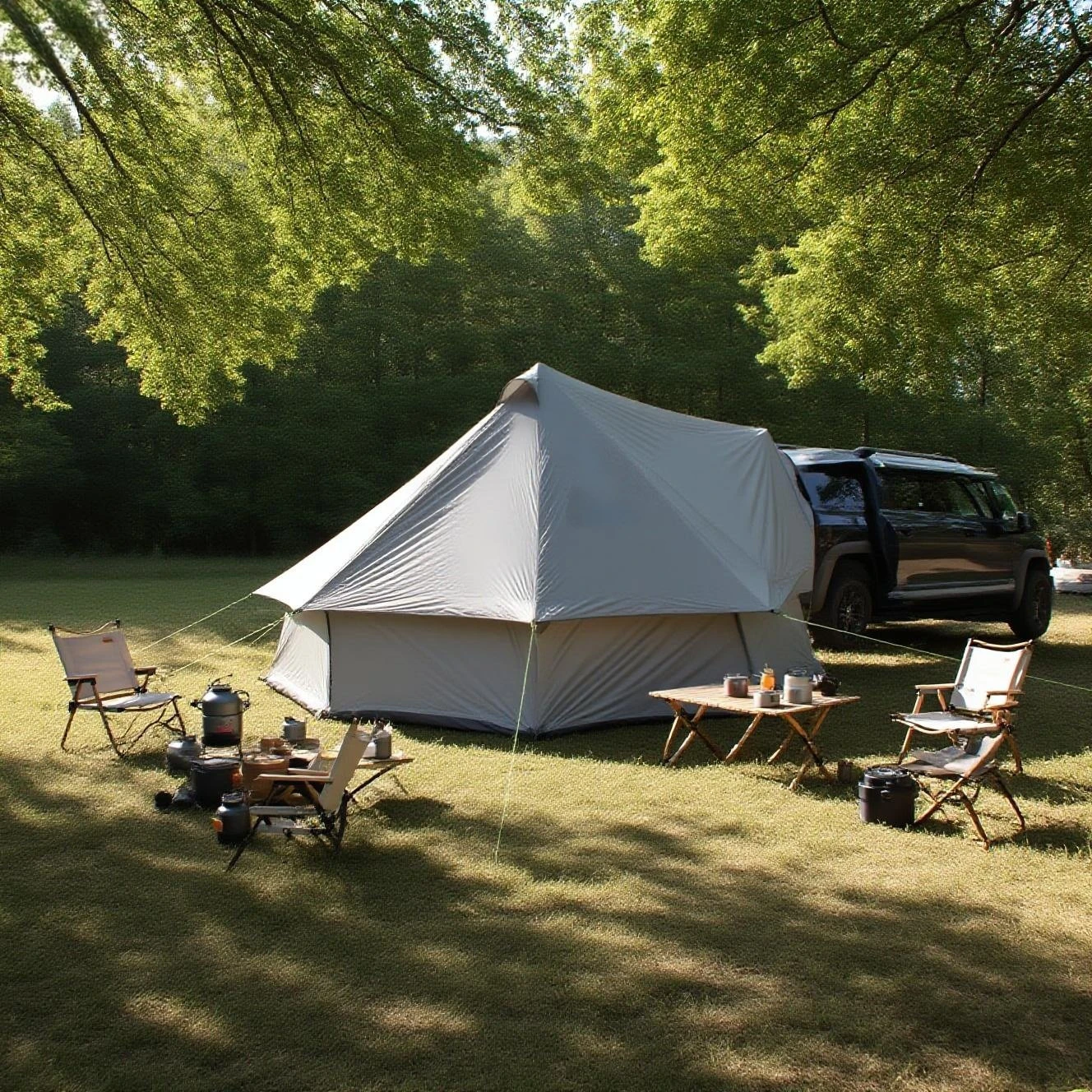 

Car Tail Tent with Chimney Window for Car Camping - 6-8 Person PU4000 Waterproof Big Tent with Detachable Floor