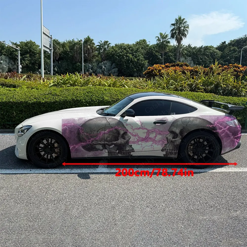 2pcs Skull Flash Thunder Car Side Wraps, Self-Adhesive PVC Waterproof & Scratch-Resistant Stickers, Car Accessory Gift