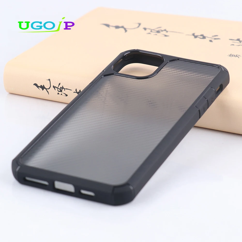 UGOJP Phone Case For iPhone 11 Pro Max Carbon Fiber Shockproof Antidrop TPU Cover For iPhone 11 Pro Translucent PC Back Shell