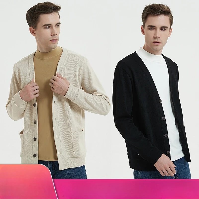 

Unisex V Neck Cotton Knitted Cardigan Washable Simple Coat