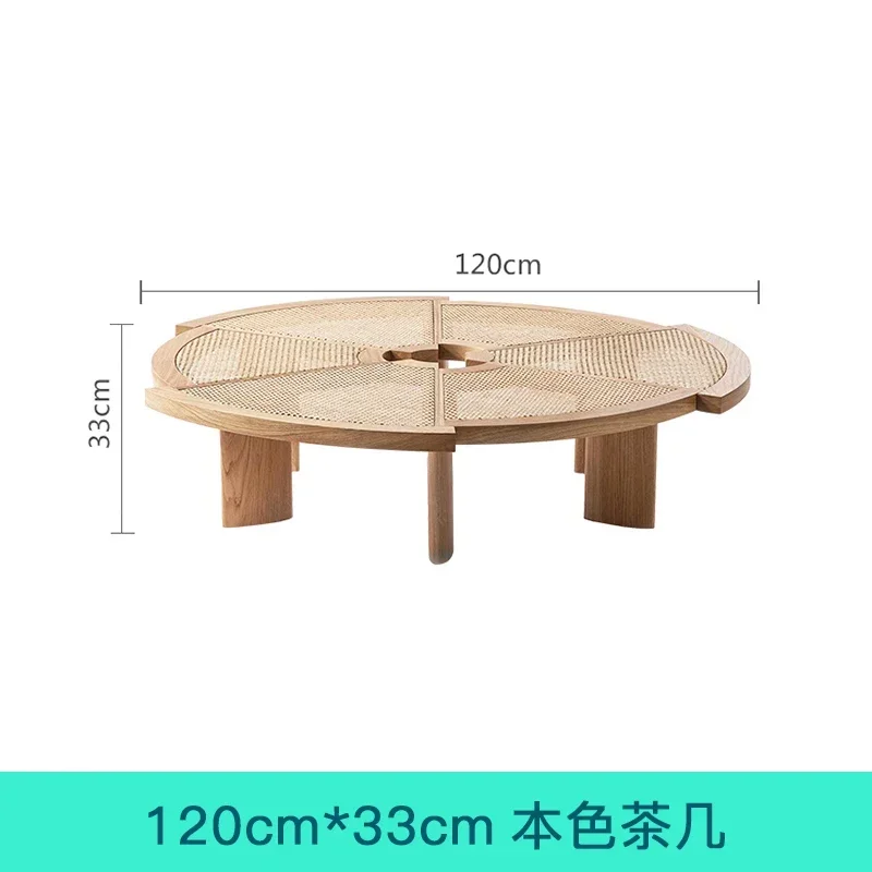 Log rattan coffee table household small apartment round solid wood gear special-shaped tea table low table wabi sandy wind