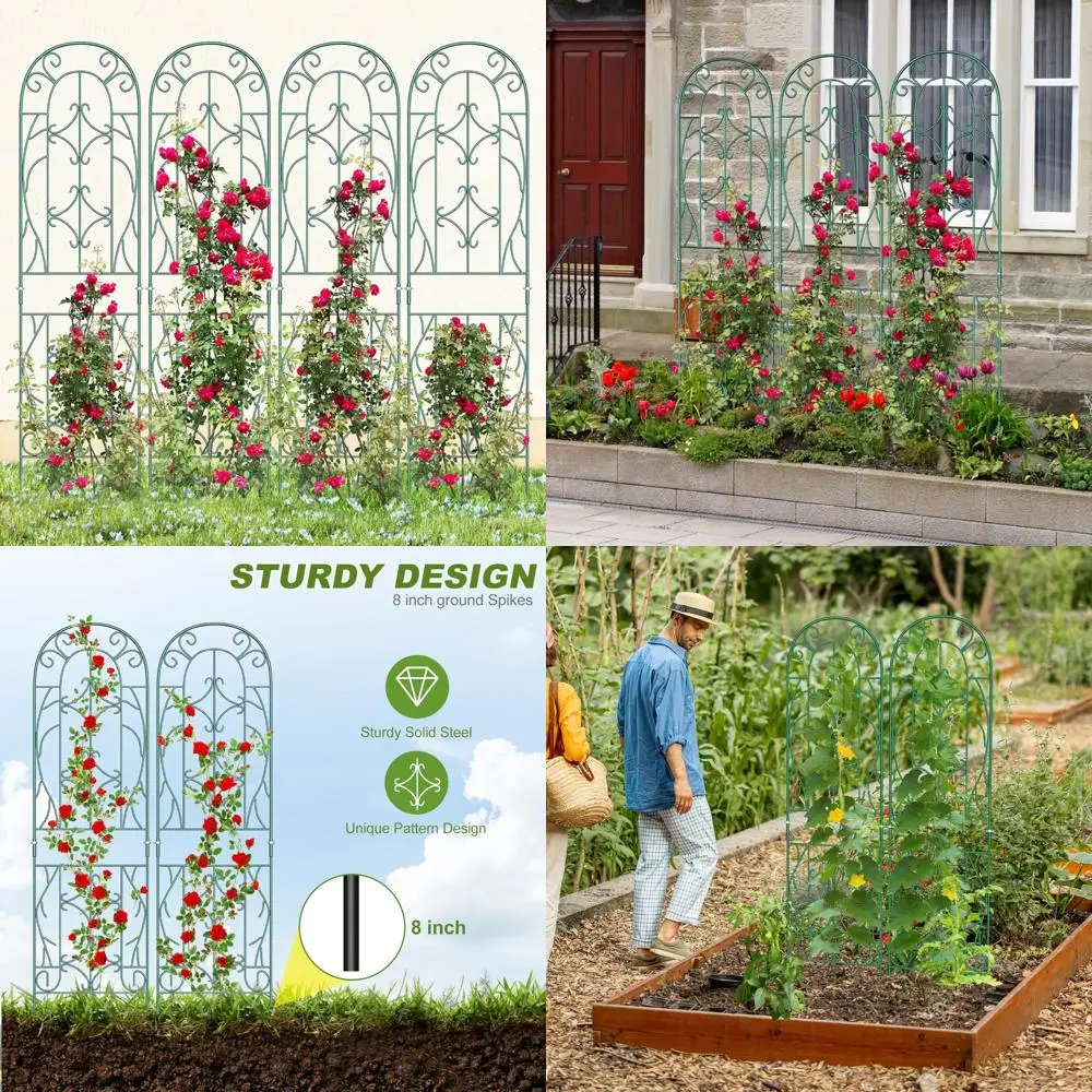 

Set of 4 Large 59x16 Inch Green Metal Garden Trellises for Climbing Plants, Ideal for Outdoor Roses, Vegetables, and Vines