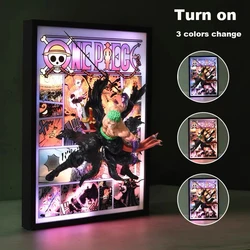 3D One Piece Decorative Painting Anime Figure Zoro Luffy with light metal frame 3D Anime Figure Painting Decorate in the room